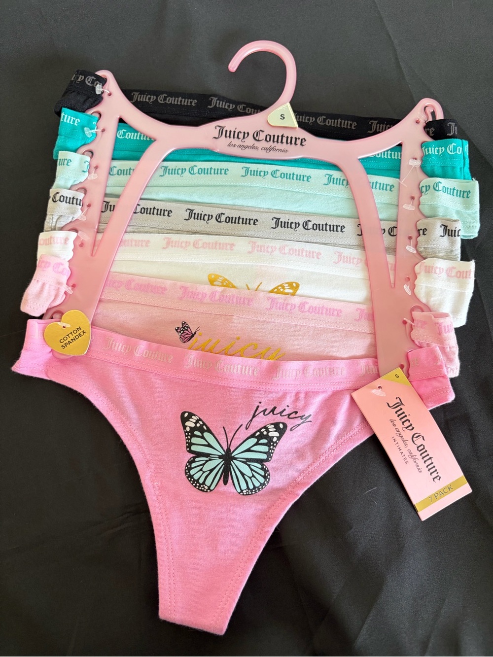 Juicy Couture Womens Thong Panties 7 Pack Butterfly Logo Size M NWT